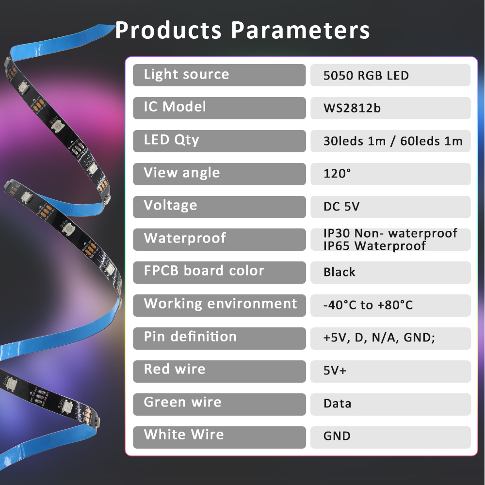 WS2812B RGBIC LED Strip Light 5V DC 5050 300LED SMD Digital LED Tape Ribbon Lamp Black PCB Waterproof Addressable RGB IC Stripe