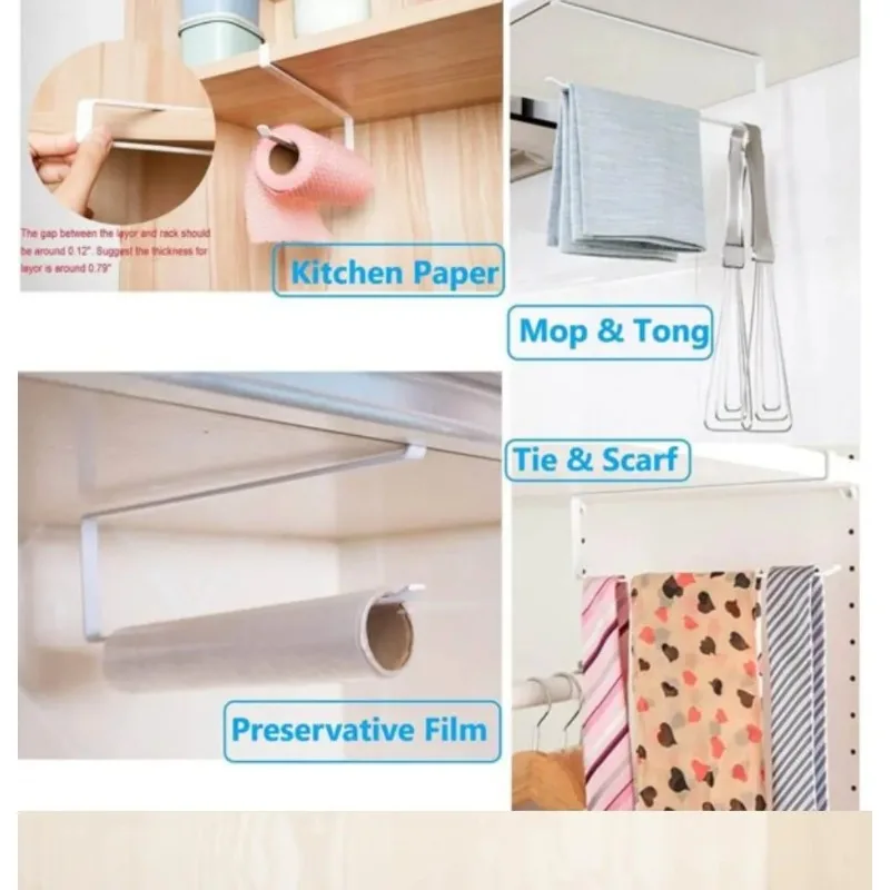 ภายใต้ตู้ผู้ถือกระดาษผ้าเช็ดตัวห้องครัว Tissue Rack ไม่มีเจาะ Cling ฟิล์มจัดเก็บติดผนังผ้าเช็ดตัวแขวน