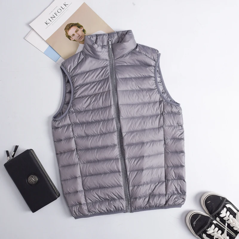 Herbst Winter Männer Ente Unten Weste 2024 Mantel Ultraleicht Ärmellose Puffer Weste Jacke Ultra Dünne Leichte Daunen Jacke Weste