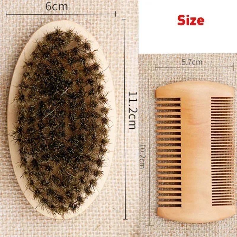 Brocha de afeitar profesional para Barba de madera con cerdas de jabalí suaves, Kit de peine para bigote con bolsa de regalo, cepillo de peluquería, peines para el cabello