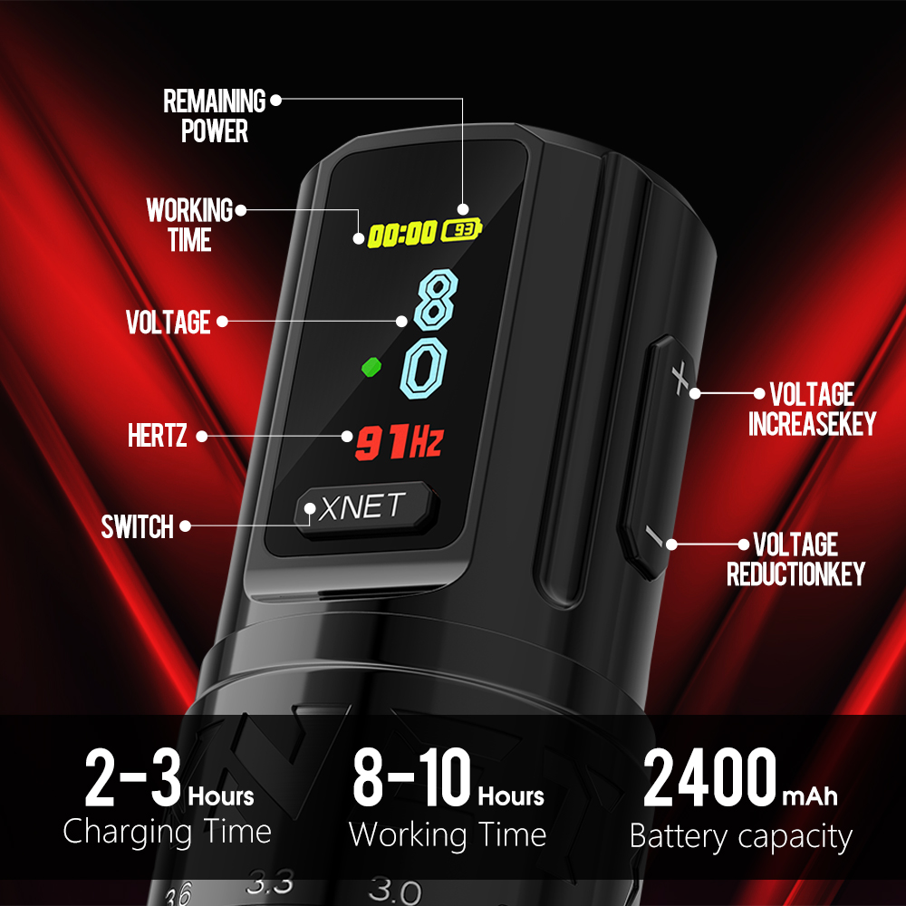 XNET Vipera Professional Wireless Tattoo Machine Adjustable Stroke 2.4-4.2mm OLED Display 2400mAh Battery For Tattoo Artists