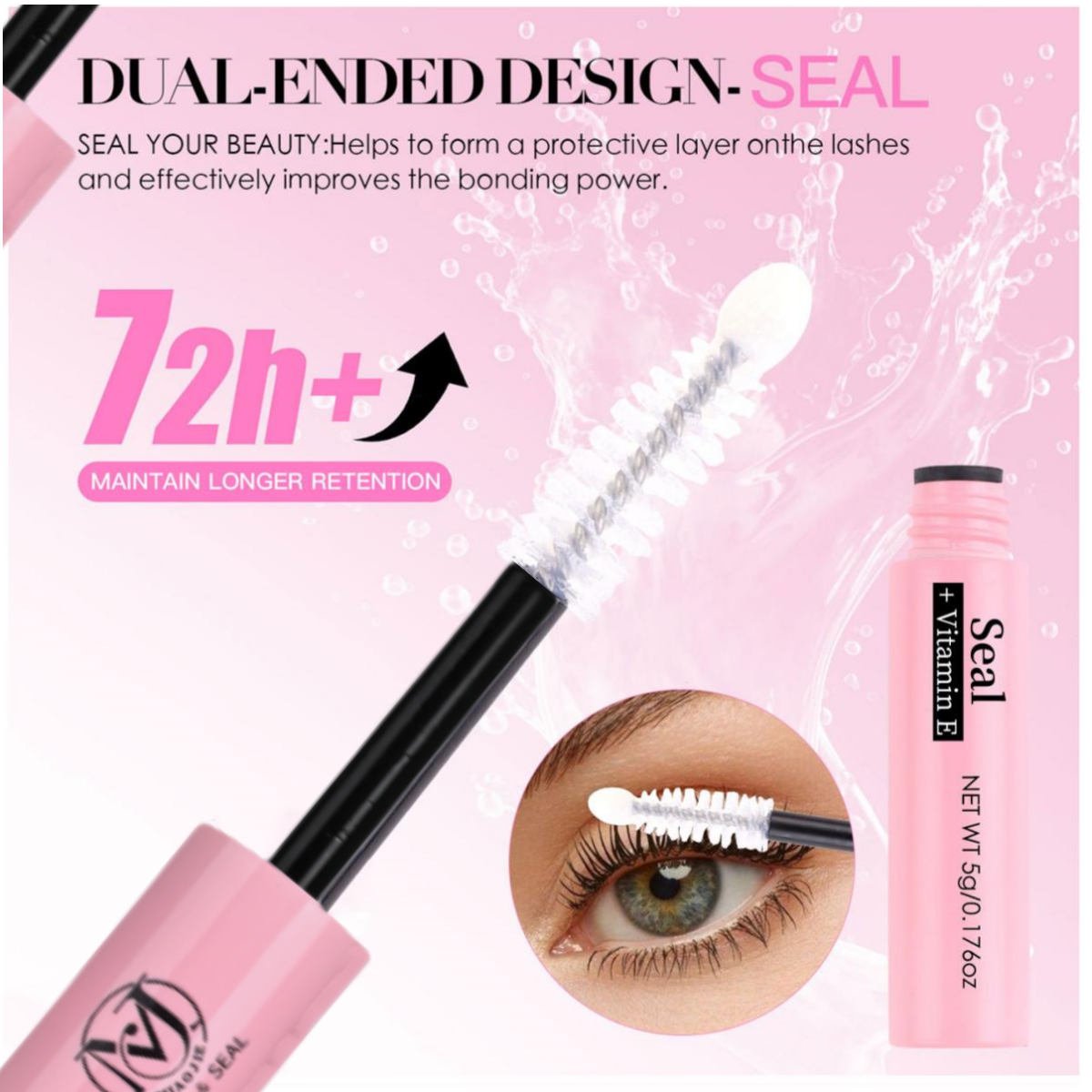 MIAOJIE Eyelash Glue and Seal for Eyelash Clusters Strong Fixed Eyelash Glue Lasting 48H 2 in 1(5ml Black Glue + 5ml Clear Seal)