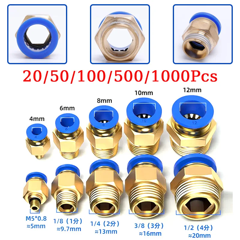10/50 Uds conector de aire de montaje neumático PC 4mm 6mm 8mm 10mm 12mm rosca 1/8 "1/4" 3/8 "1/2" accesorios de manguera conectores rápidos de tubería