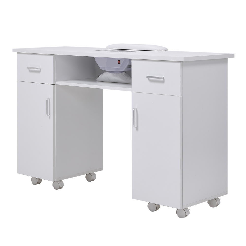 Wheeled Manicure Table with Electric Dust Extractor Collector Storage for Nail Makeup Beauty Salon，120cm W X 45cm D X 80cm H