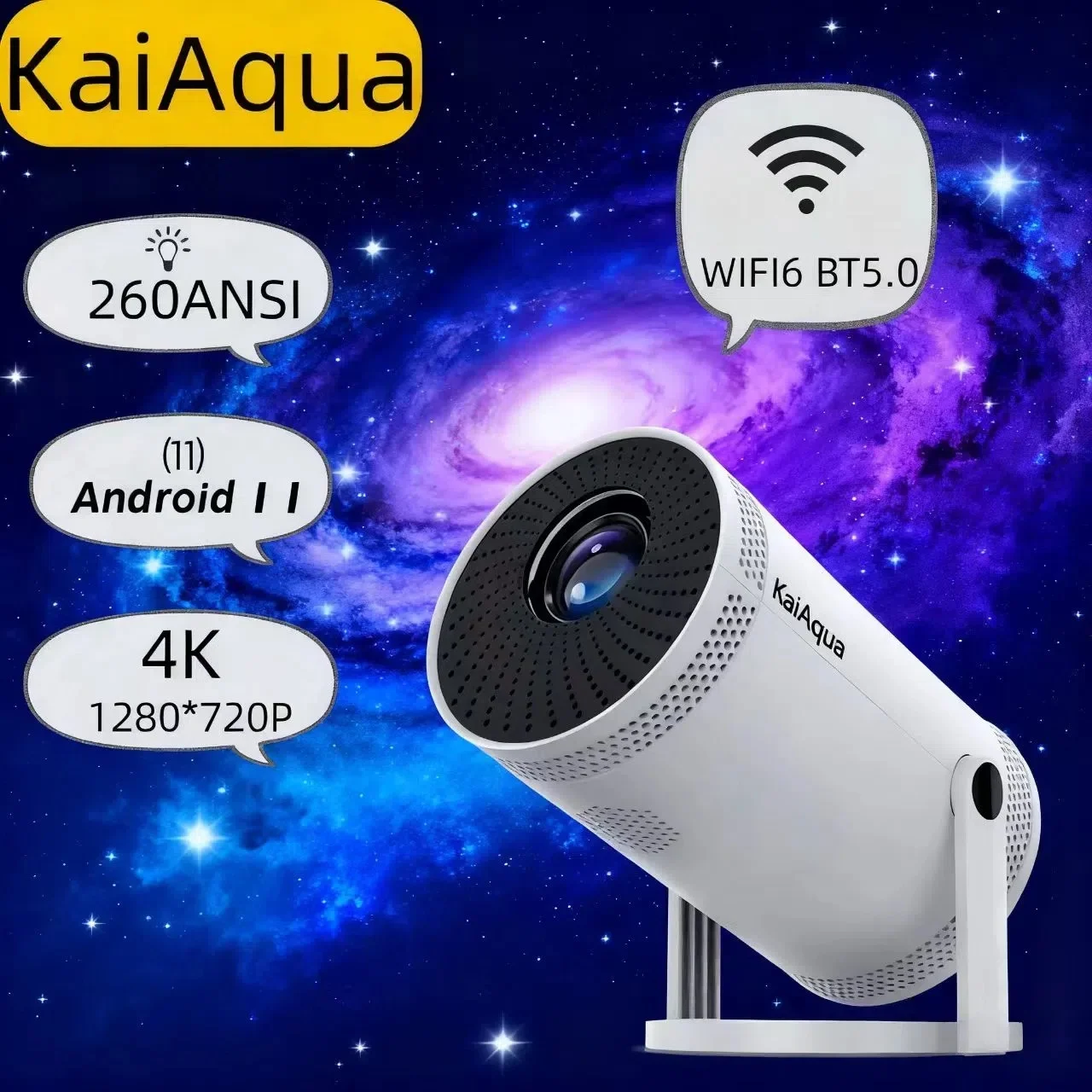 Proyector portátil para exteriores de cine en casa Transpeed Android 11 260ANSI proyector Allwinner 713 1280 * 720P4K180 BT 5.0