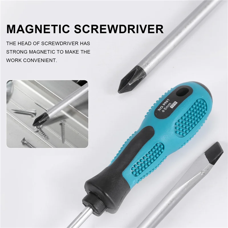 Flat Blade Screwdriver com borracha Handle, Long Slotted e Phillips Screwdriver, magnético, 12 in, 2 Packs