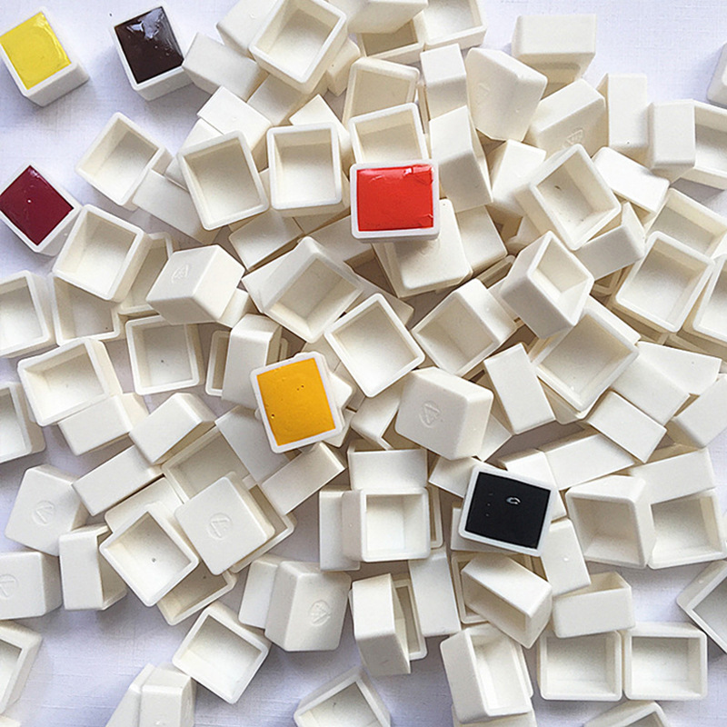 6/12/24/36/48pcs Empty Half Pan White Half Pans Paint Plastic Watercolor Paint Grid Half Pans Artists Palette Art Supplies