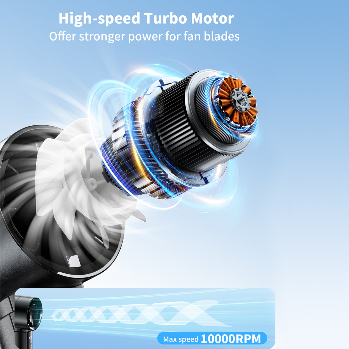 coldSky draagbare handventilator, snelle koelventilator, 4000 mAh batterij, oplaadbare miniventilator, perfect voor strandreizen, vakantie