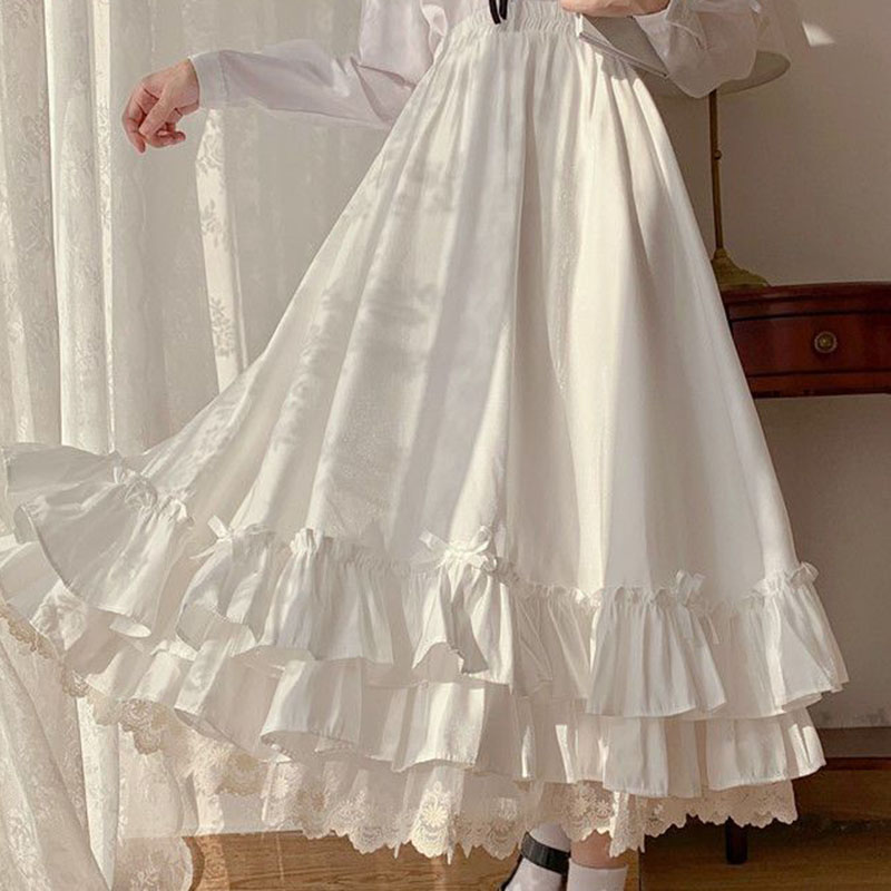 Japanse ruches plooirok vrouw zoete hoge taille losse enkellange rokken dames college stijl zwarte patchwork A-lijn rok