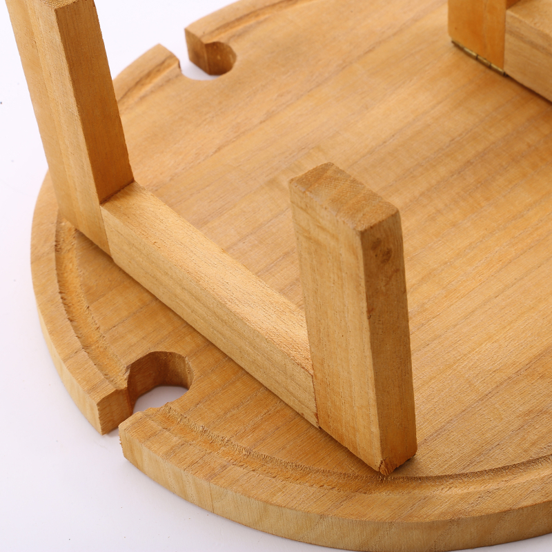 Wooden Folding Picnic Table Outdoor Portable Holder Round Foldable Desk Wine Glass Rack Collapsible Table For Garden Party