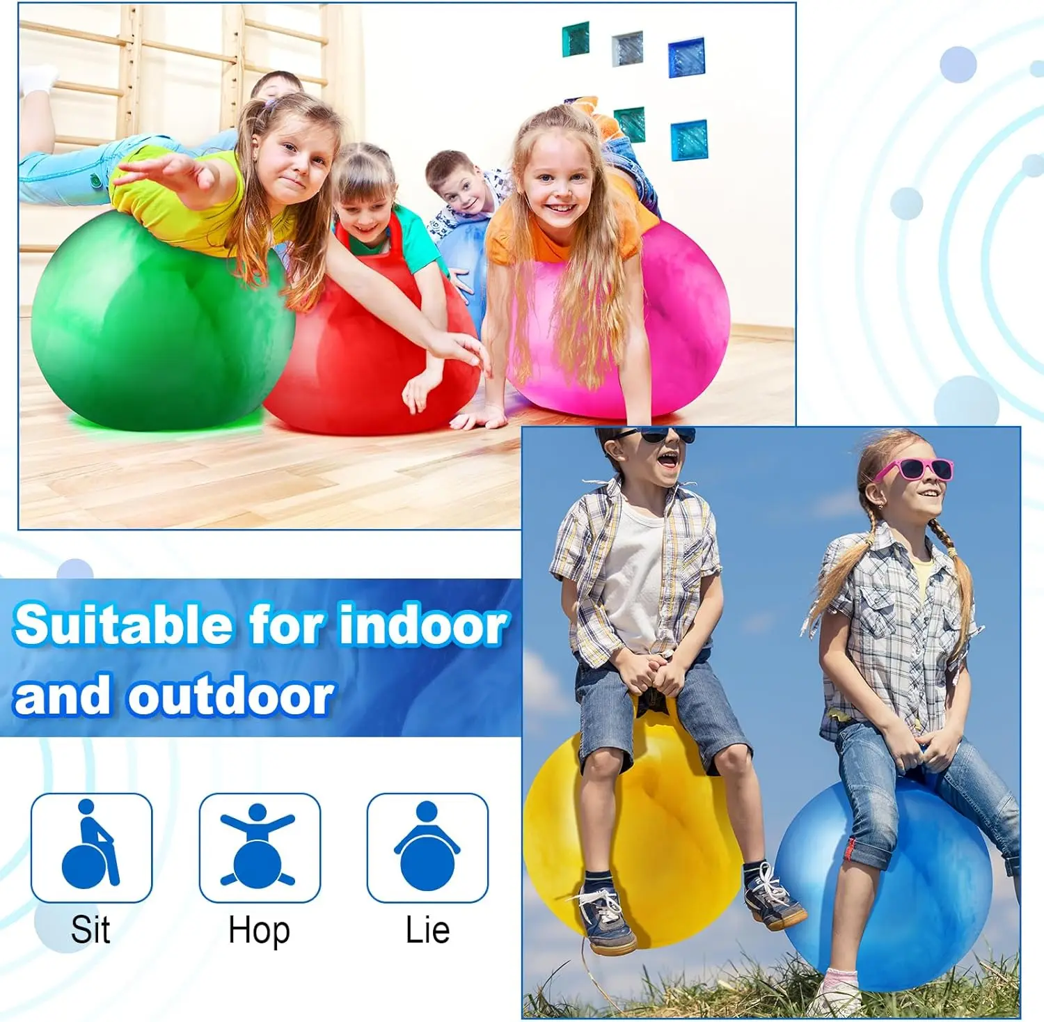 22" Hopper Ball Bouncing Jumping Hopping Ball Bouncy Ball with Handle Exercise Bounce Toys for Outdoors Sports School Games