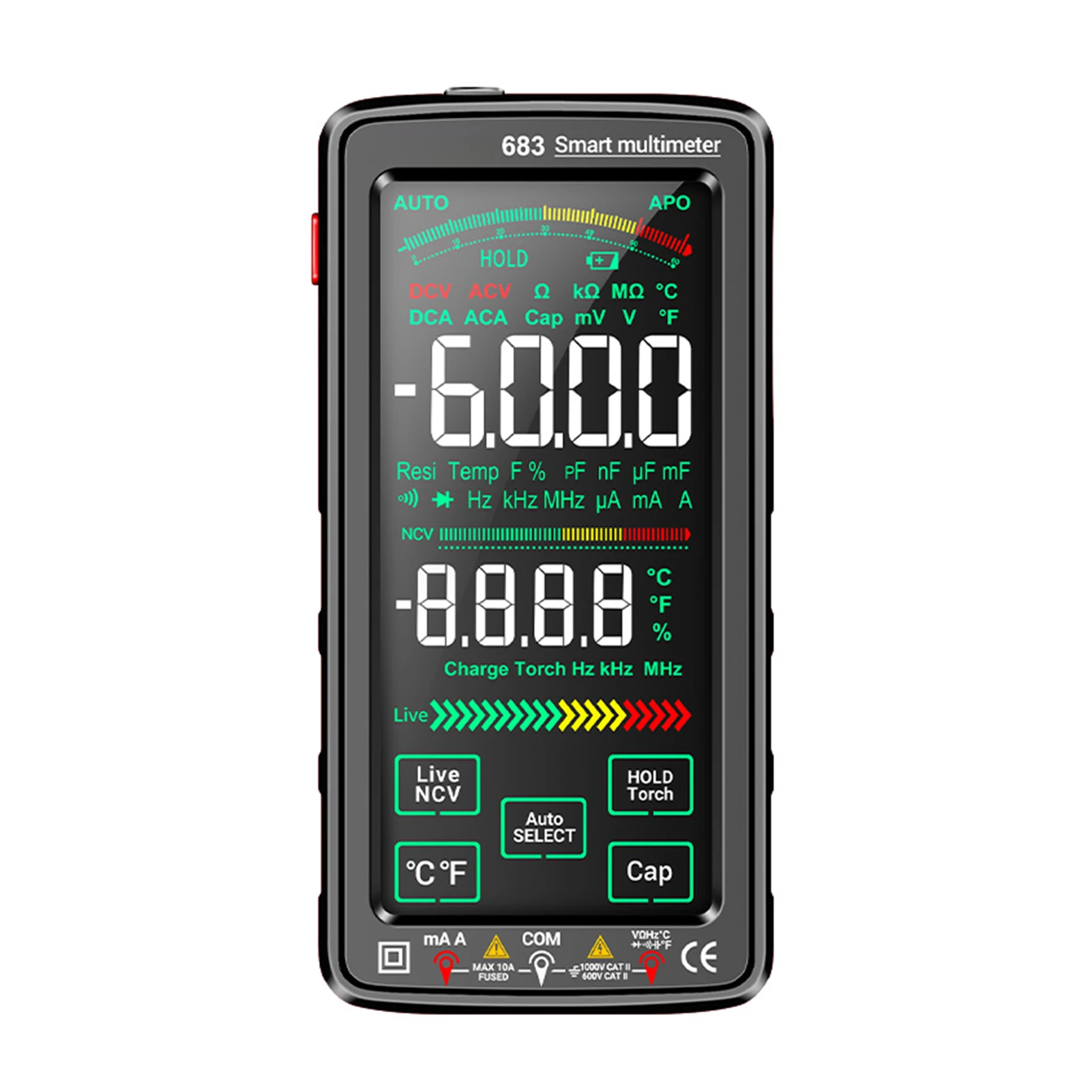 ANENG 683 Multimetro digitale touch screen grande da 6000 conteggi Misuratore universale ricaricabile anti-scottatura intelligente VA Display inverso NCV