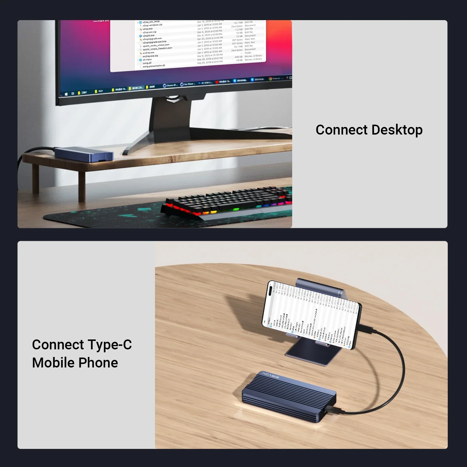Acasis Thunderbolt 3 Di Động Kèm M.2 NVME SSD SSD Laptop Máy Tính Để Bàn Bên Ngoài Vỏ Loại C 40Gbps Cao tốc Độ