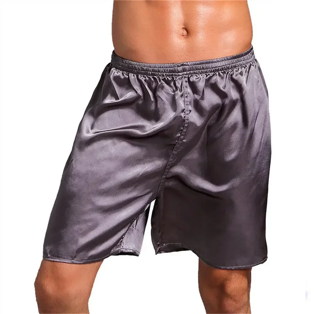 Homens casuais casa pijamas de cetim de seda shorts pijamas macios calças sono confortável bottoms cor sólida respirável boxer