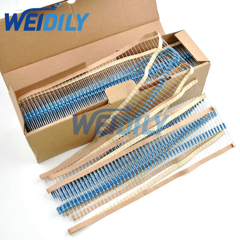 Resistencia de película metálica de 50 piezas, 1/2W, 0,5 W, 1R ~ 2,2 M, 100R, 220R, 330R, 1K, 1,5 K, 2,2 K, 4,7 K, 10K, 22K, 47K, 100K, 220 K, 2K2, 3K3, 4K7 ohm