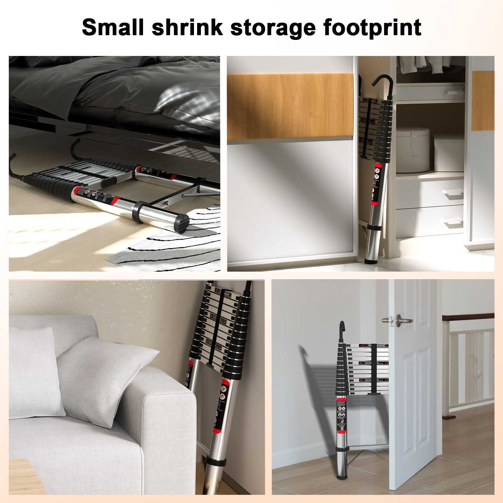 5m Telescopic Ladder Stainless Steel Convenient Extendable ,For Pulling Walls, Changing Light Bulbs,Repairing Roofs,RV