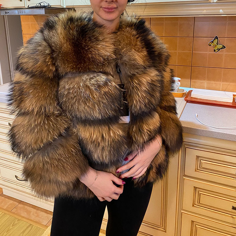 Maomaokong 2024 Echt Pelzmantel Frauen Natürliche Waschbären Pelz Jacke Luxus Winter Leder Pelz Outer Weibliche Kleidung Fuchs Pelzmantel