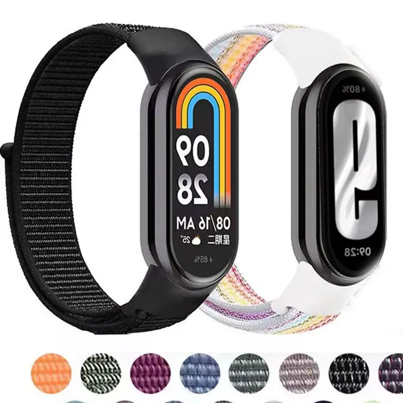 ห่วงไนลอนสายกีฬาสําหรับ Xiao mi mi Band 9 NFC SmartWatch สายรัดข้อมือ Correa mi band 9-8 สร้อยข้อมือเข็มขัดอุปกรณ์เสริม