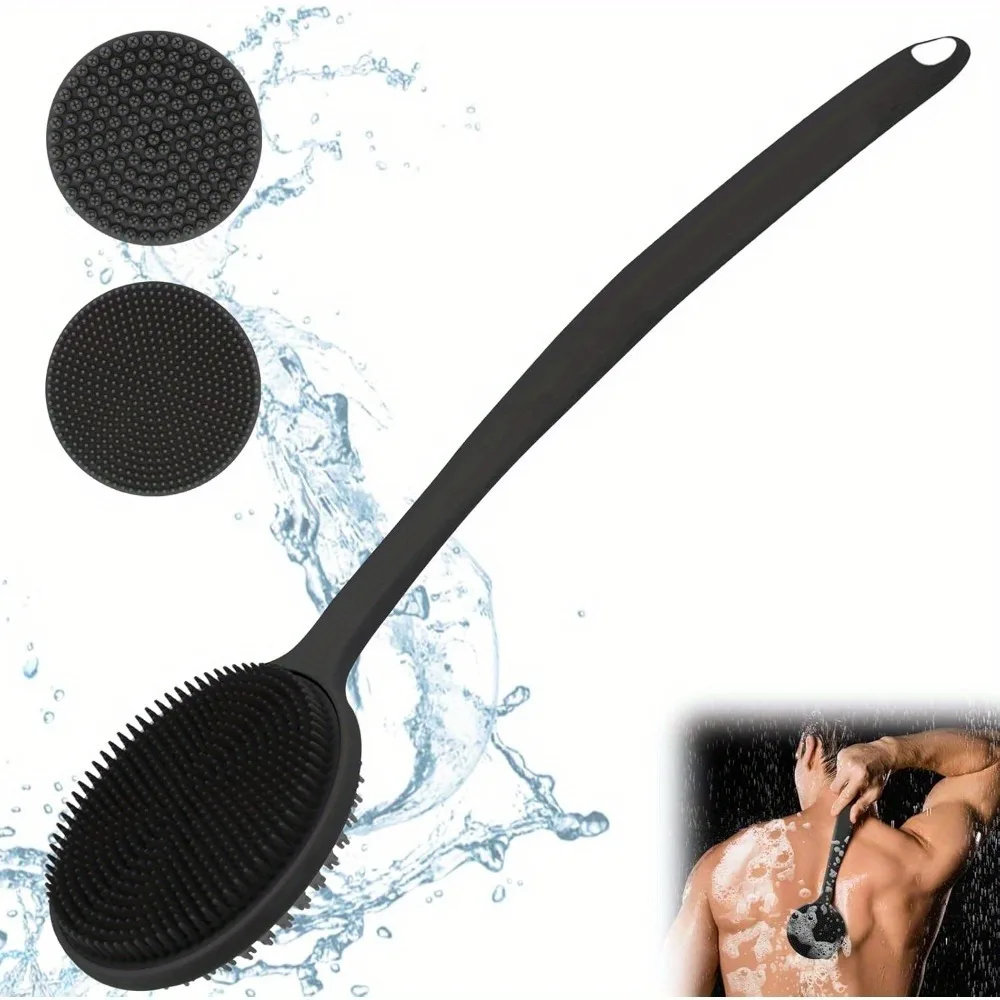 Silikon-Rückenschrubberbürste für die Dusche, Körper mit langem Griff, Tiefenreinigung und Peeling-Massage, doppelseitige weiche Borsten