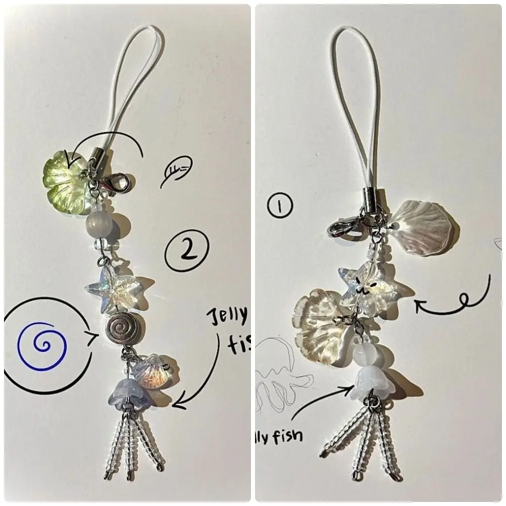 1 ชิ้นฤดูร้อน Ocean สไตล์ Charm ใหม่ผู้หญิงกระเป๋า Seashell Jelly ปลาพวงกุญแจ Keycord น่ารักสาวสายคล้องกุญแจเชือกเส้นเล็ก