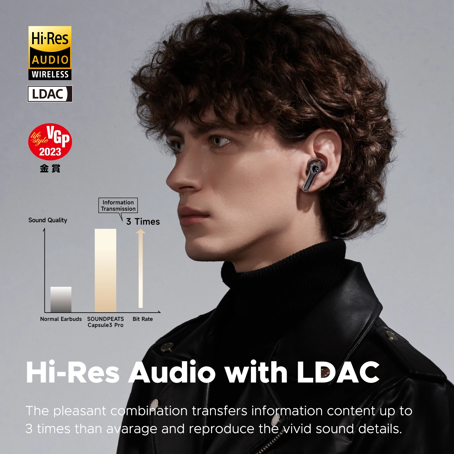 Auriculares inalámbricos SoundPEATS Capsule3 Pro con alta resolución y LDAC, auriculares híbridos ANC Bluetooth 5.3 de 43 dB con 6 micrófonos, total de 52 horas