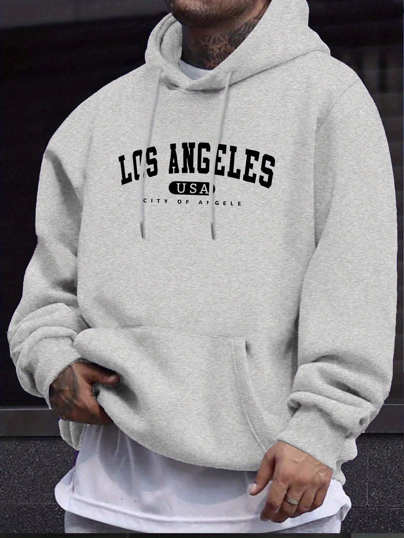 Los Angeles Usa Print Men_s manga comprida com cordão estampado moletons camiseta de algodão para homens casual outono inverno