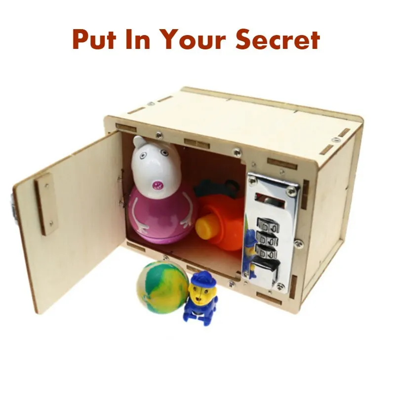 Diy lockbox cofre máquinas invenção experimento científico caixa de senha de madeira brinquedos para criança modelo de montagem fazer