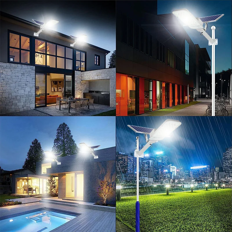 250W ไฟ LED พลังงานแสงอาทิตย์สวนกลางแจ้งกันน้ําไฟถนนพลังงานแสงอาทิตย์ Dusk TO Dawn พร้อมรีโมทคอนโทรล IP65 โคมไฟติดผนังพลังงานแสงอาทิตย์