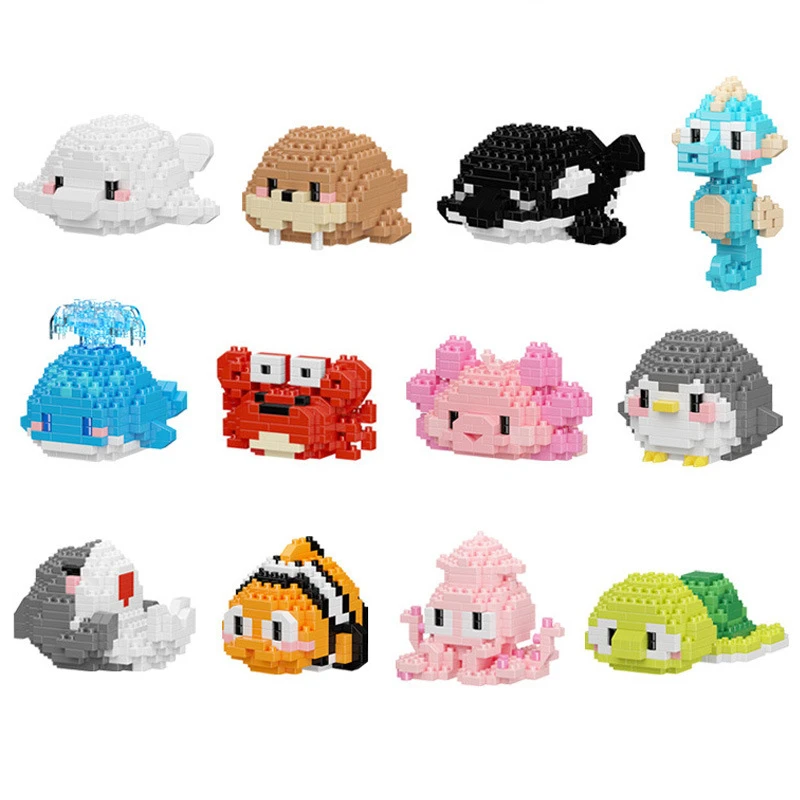 ใหม่ Marine Life Series Building Blocks เต่า,เบลูก้า,ม้าน้ํา,ปู,ปลาหมึกยักษ์,ปลาฉลาม,ปลาตลก,Killer WHALE ประกอบของเล่น