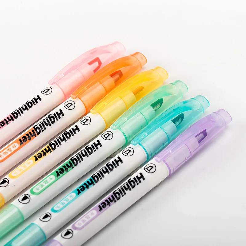 6 Colors/Set Double Head Pastel Highlighter Pens Unique Window Tip Midline Markers for School Stationery Supplies