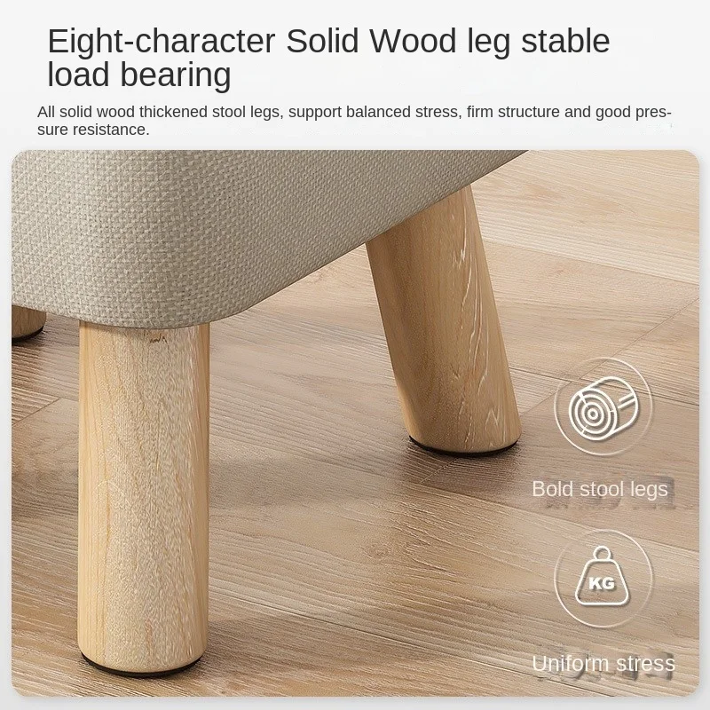 Taburete de cambio de zapatos pequeños, taburetes bajos de tela Simple para sala de estar, reposapiés, bolsa suave, taburete reposapiés con patas de madera