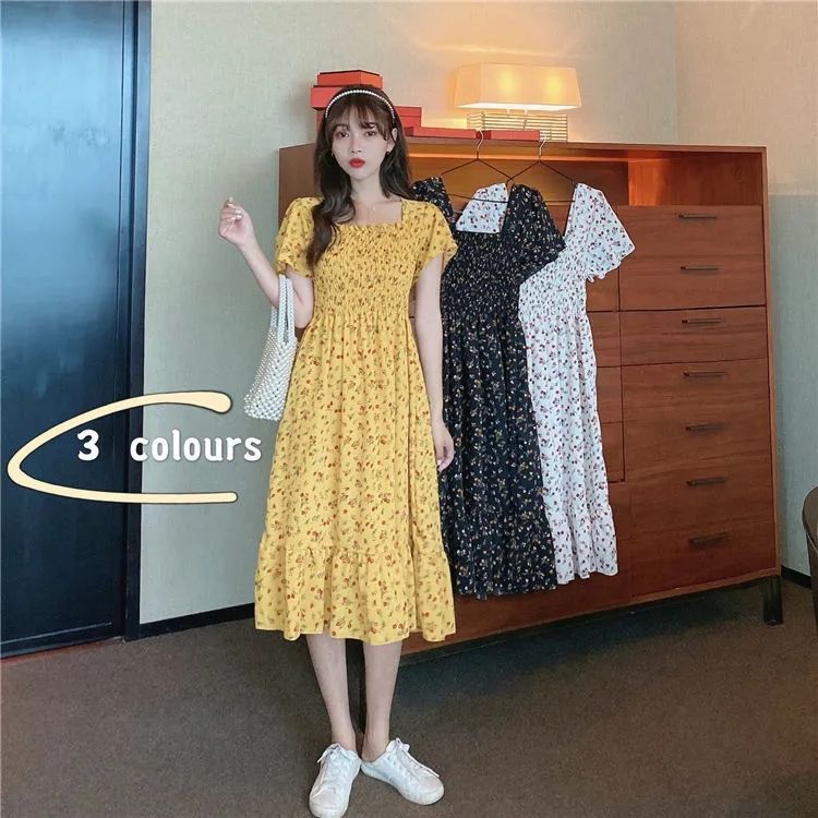 2025 nuevo vestido de primavera y verano para mujer, Mini vestidos femeninos de manga corta con busto elástico, vestido informal plisado Floral con espalda descubierta