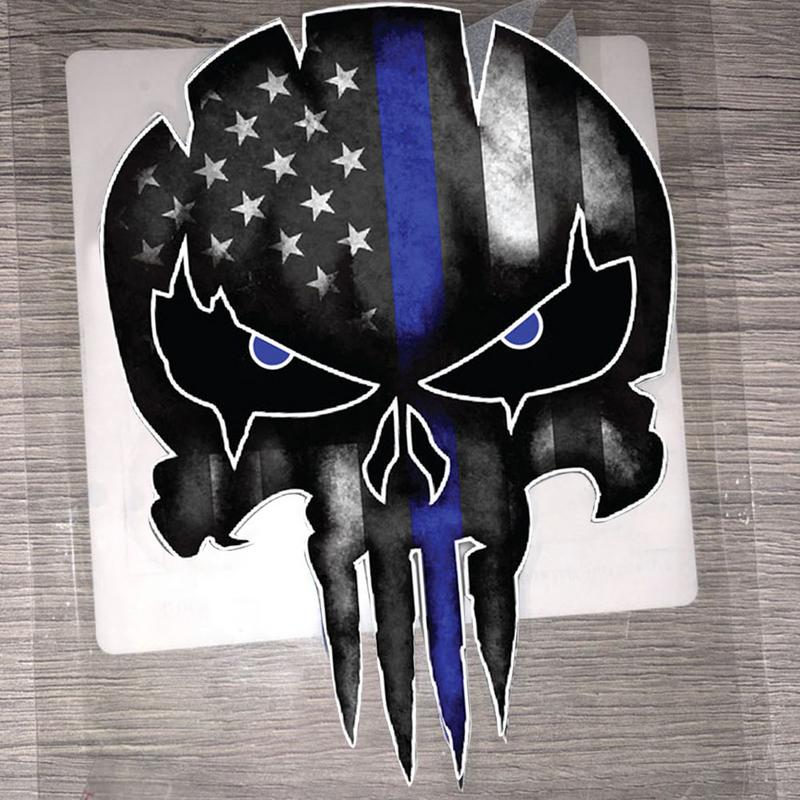 Vehicle Styling Waterproof Stickers Thin Blue Lines ForPunisher Skull Reflective Stickers Suitable For Motorcycles & Automobiles