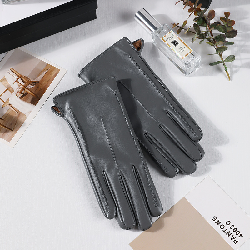Gants en cuir pour femmes, chauds, automne et hiver, fleur de grande muraille, style coréen, forme de main modifiée, plus velours épais, équitation