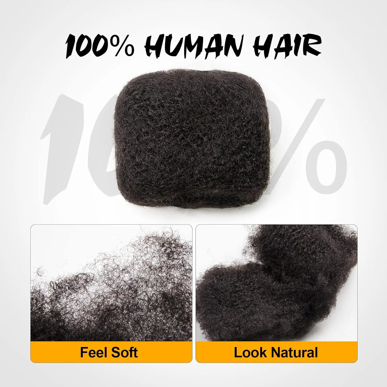 8 pouces Afro crépus en vrac 100% cheveux humains Afro Kinkys cheveux humains en vrac pour Extensions de Dreadlock, réparation Locs, créer des dreadlocks.
