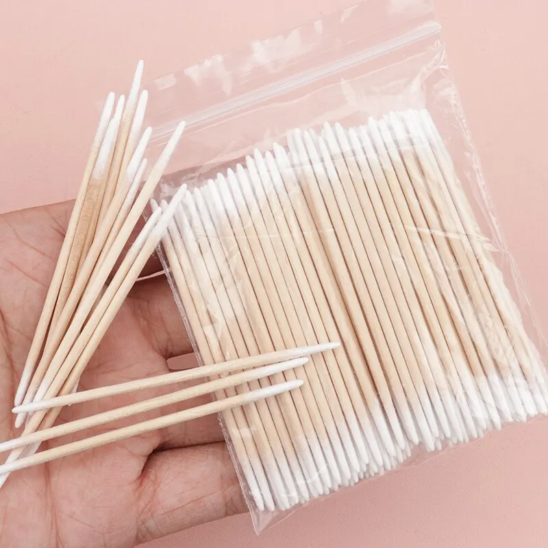 100Pcs 일회용 면봉 초소형 브러시 마이크로 우드 메이크업 브러쉬 린트 프리 속눈썹 연장 접착제 제거 Make UpTools