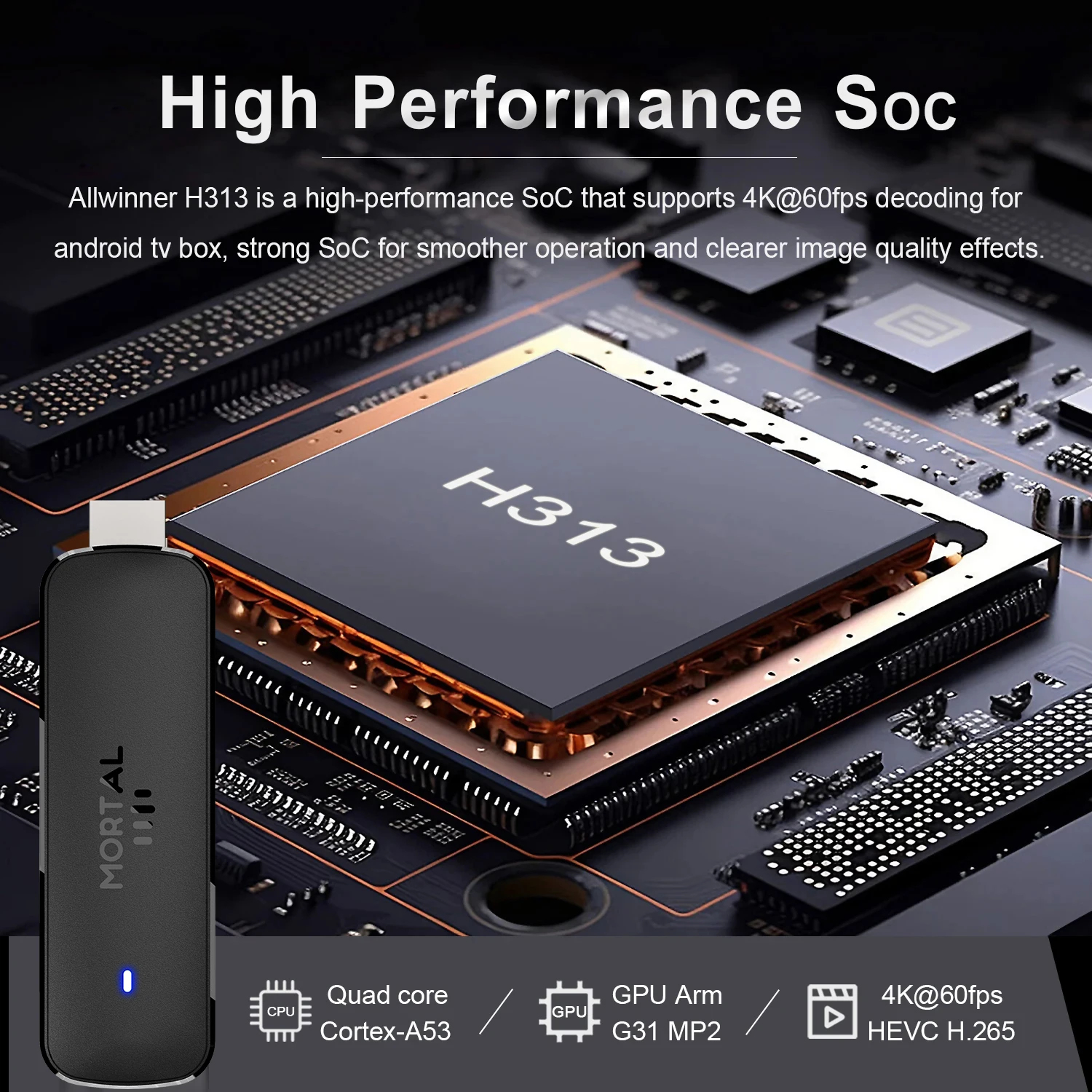 Mortal Q8 WIFI6 BT5.0 Google Voice Assistant AllwinnerH313 Android 14 Portable Android FireTV Stick Smart Streaming Media Player