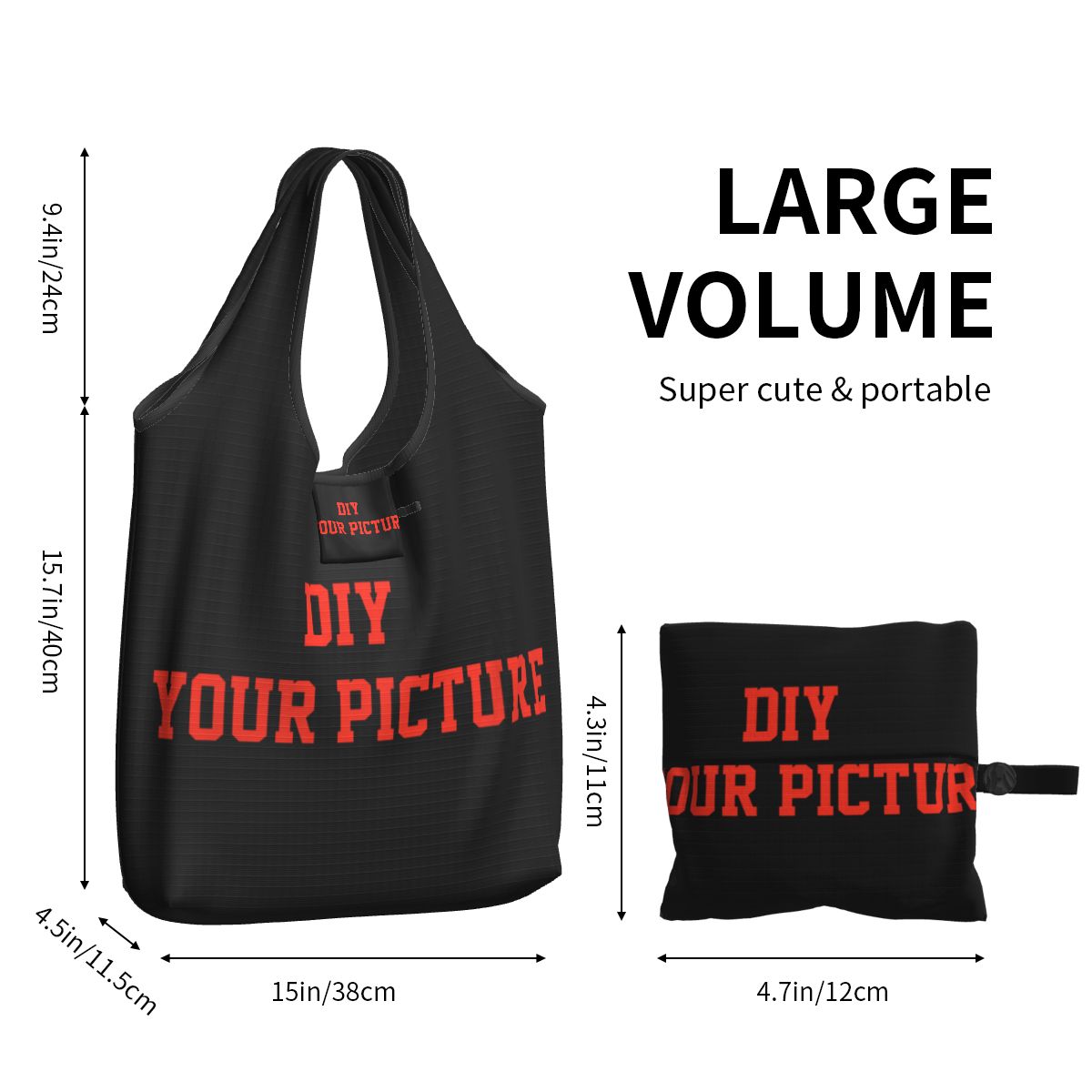 Reusable DIY Your Picture Shopping Bag for Groceries Foldable Customized Customization Grocery Bags Washable Large Tote Bags