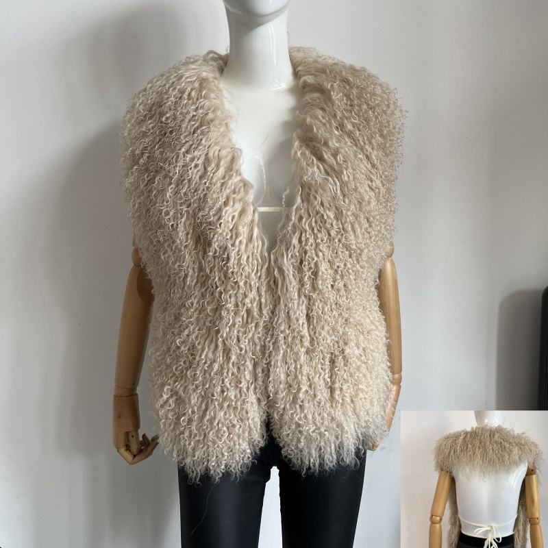 BEIZIRU vrouwen Pluizige Luxe Echte Mongoolse Bont Halter Vest Mouwloos Diepe V-hals Solid Top Bovenkleding