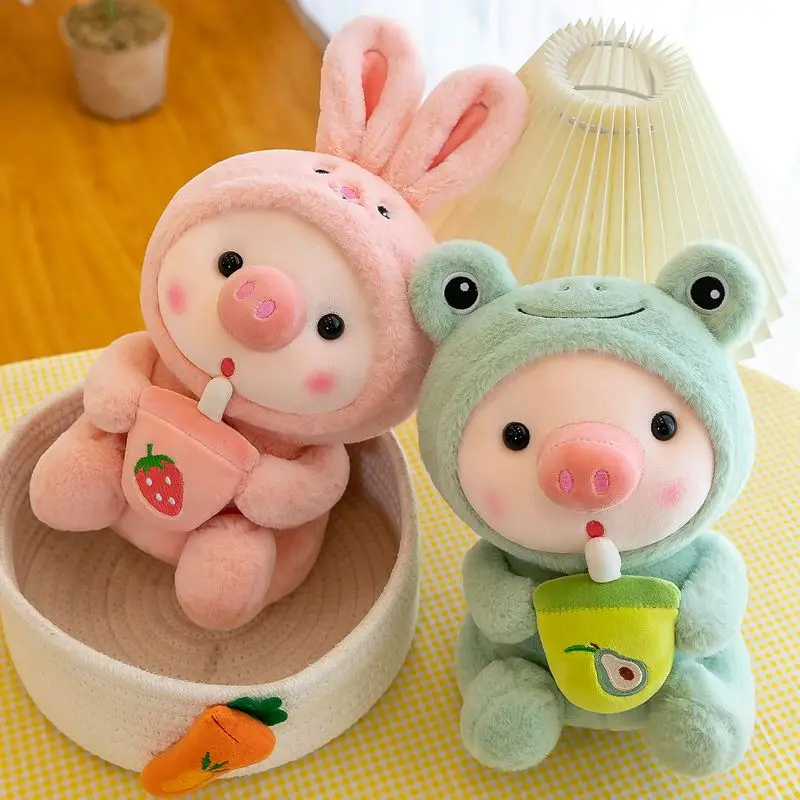 Bubble Pig Plush ของเล่นตุ๊กตาสัตว์กระต่ายกบ Unicorn Tiger หมอนถ้วยนมชา Boba Plushies ตุ๊กตาของขวัญวันเกิดเด็กน่ากอด