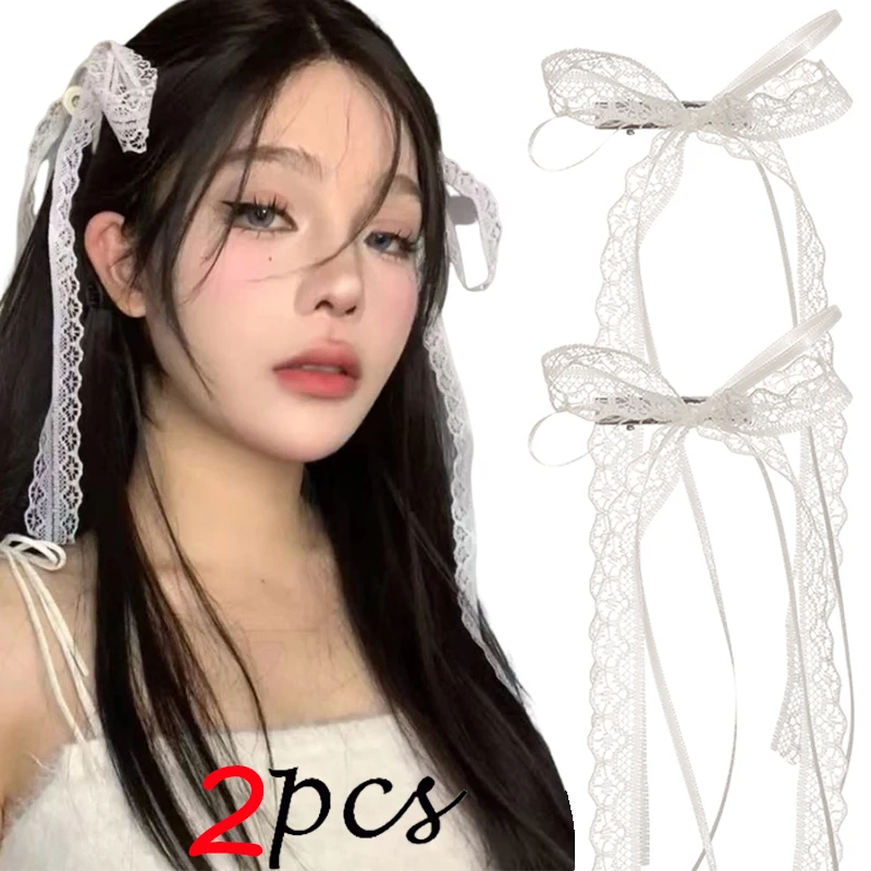Pinza para el pelo con lazo blanco crema de encaje coreano para mujer, horquillas estilo bala, horquilla triturada lateral, tocado, Clip, tocado nuevo