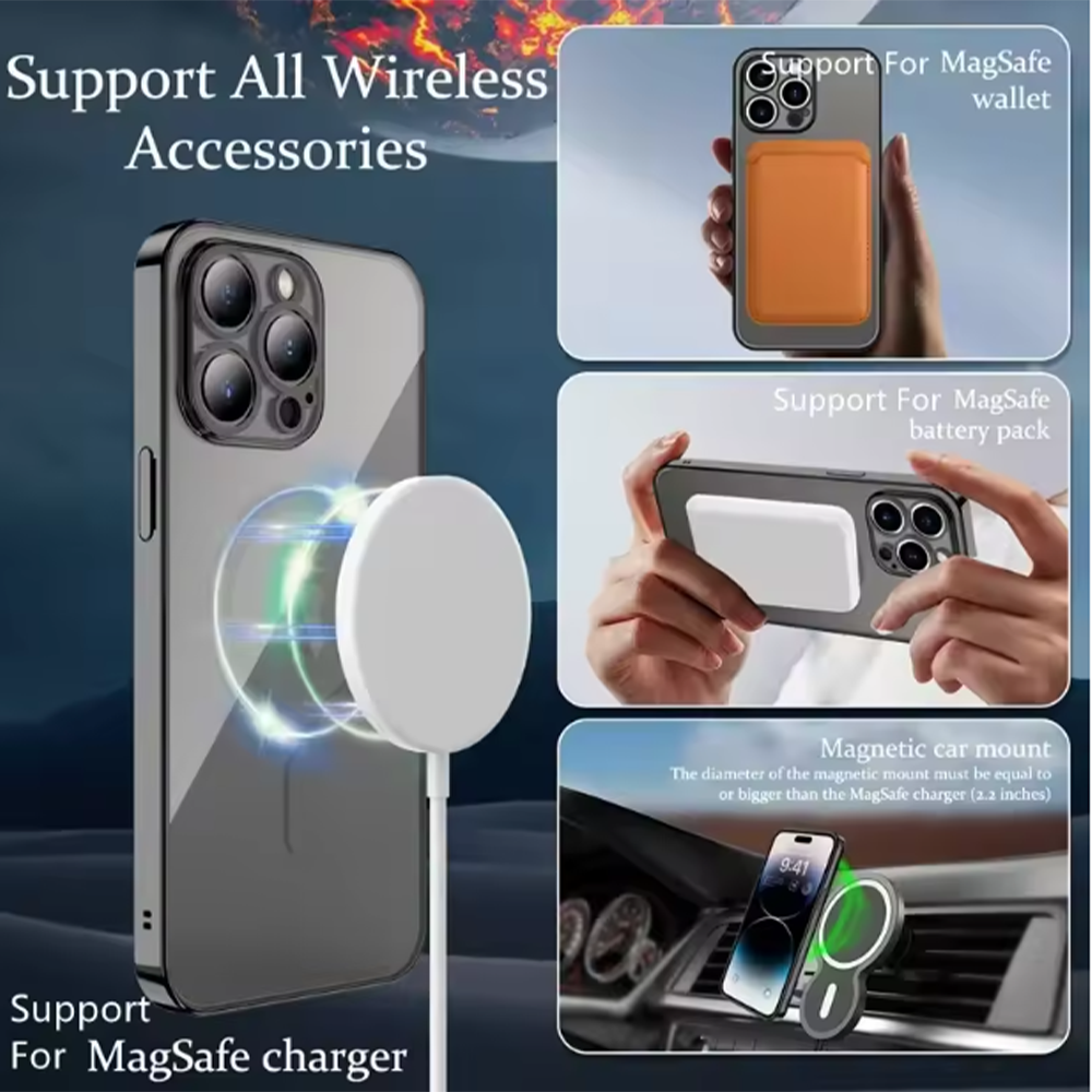 Fashion Plating Magnetic Soft Case Magsafe For iPhone 16 15 14 Plus 13 12 11 Pro Max Wireless Charging Case With Lens Protector