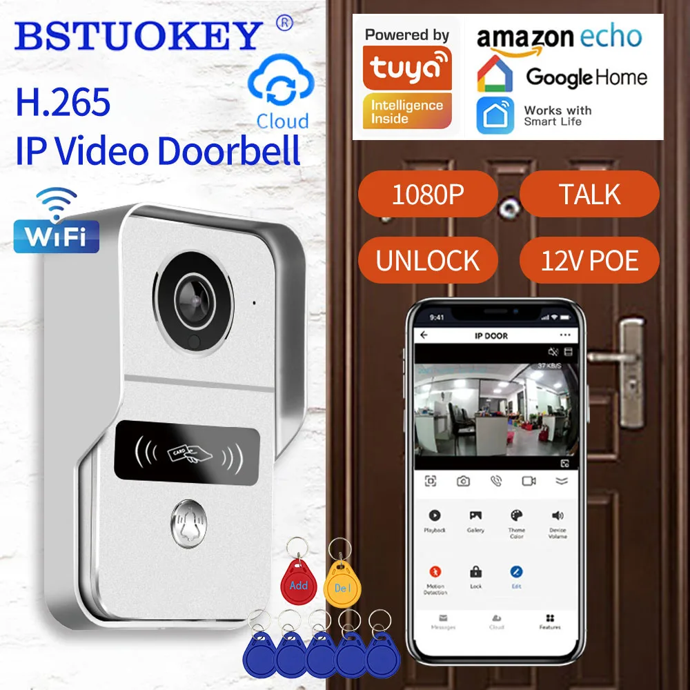 Tuya Ứng Dụng 1080P H.265 Giao Thức Wifi Video Chuông Cửa Liên Lạc IP Máy Ảnh Hỗ Trợ Alexa Cửa Khóa Điều Khiển Từ Xa Mở Khóa RJ45 để POE