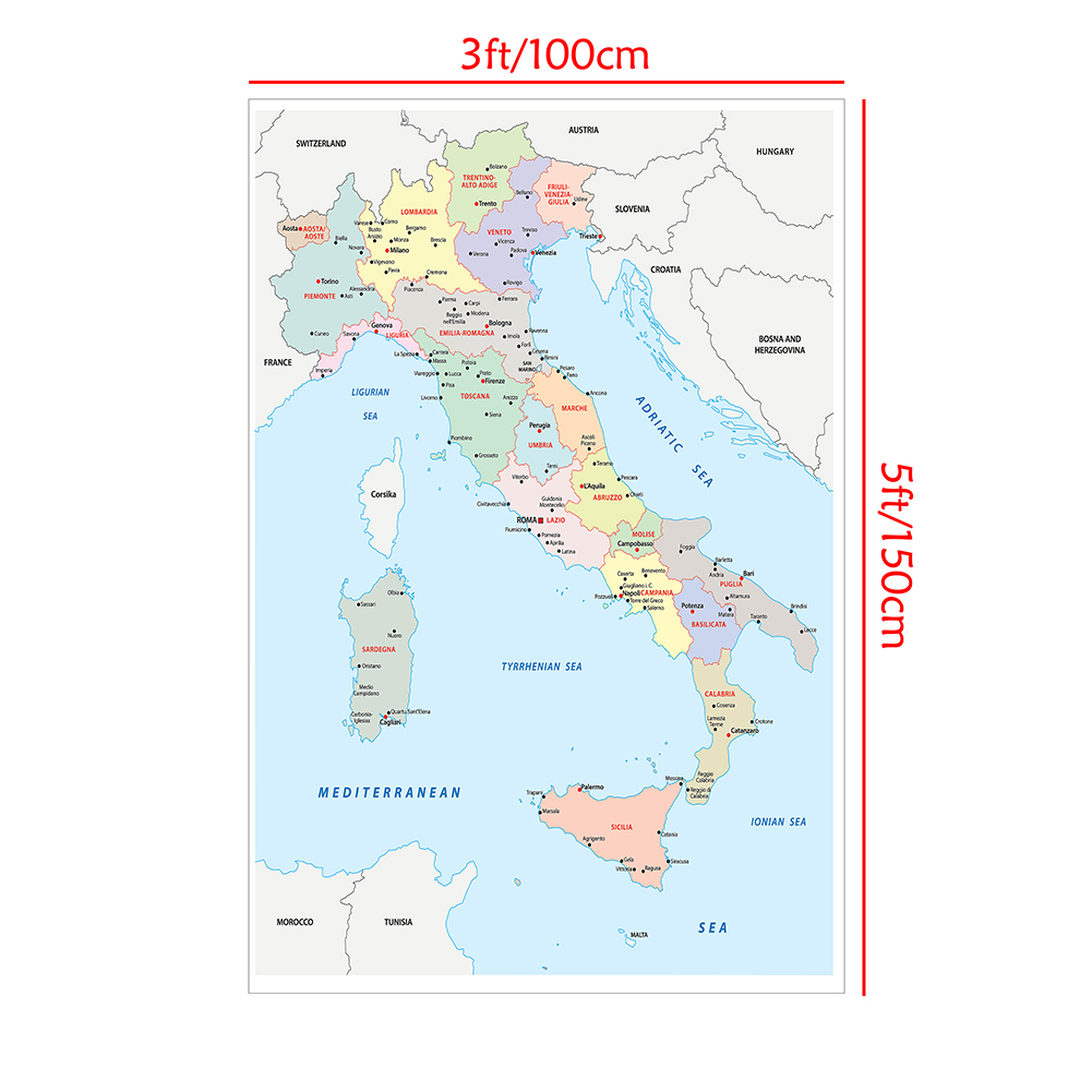 Italië Kaart In Italiaans Grote Muurposter Niet-Geweven Canvas Schilderij Klaslokaal Huisdecoratie Schoolbenodigdheden 100*150 Cm