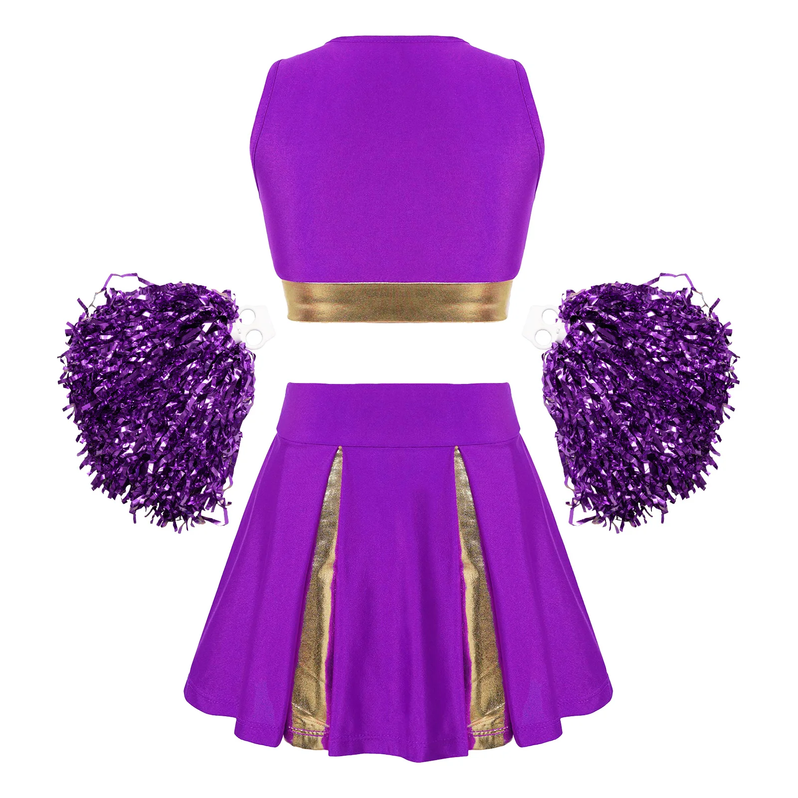 Trẻ Em Bé Gái Cổ Vũ Vũ Trang Phục Váy Ngủ 2 Dây Cổ Chữ Cái In Hình Crop Top Với Váy Xếp Ly Và 2 Chiếc Hoa Bi