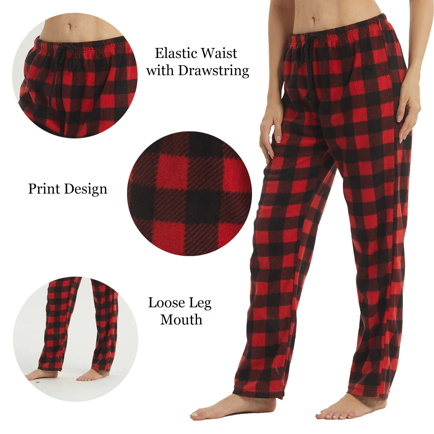 Calças de pijama para mulheres Pacote felpudo de lã longa xadrez de búfalo Pj bottoms com cordão macio para dormir