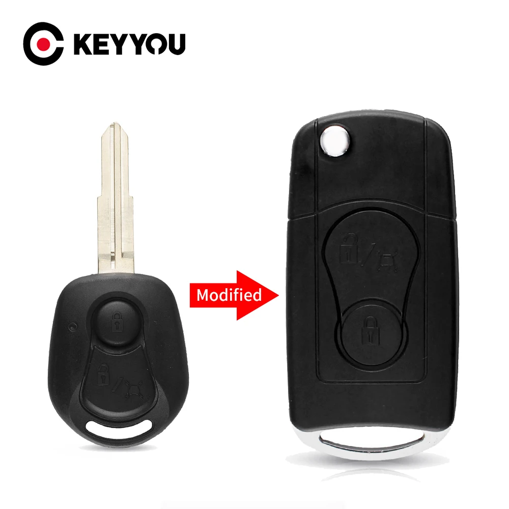 KEYYOU-carcasa de llave remota de coche sin cortar, carcasa de 2 botones modificada, funda Fob para Ssangyong Actyon SUV Kyron, estilo de coche