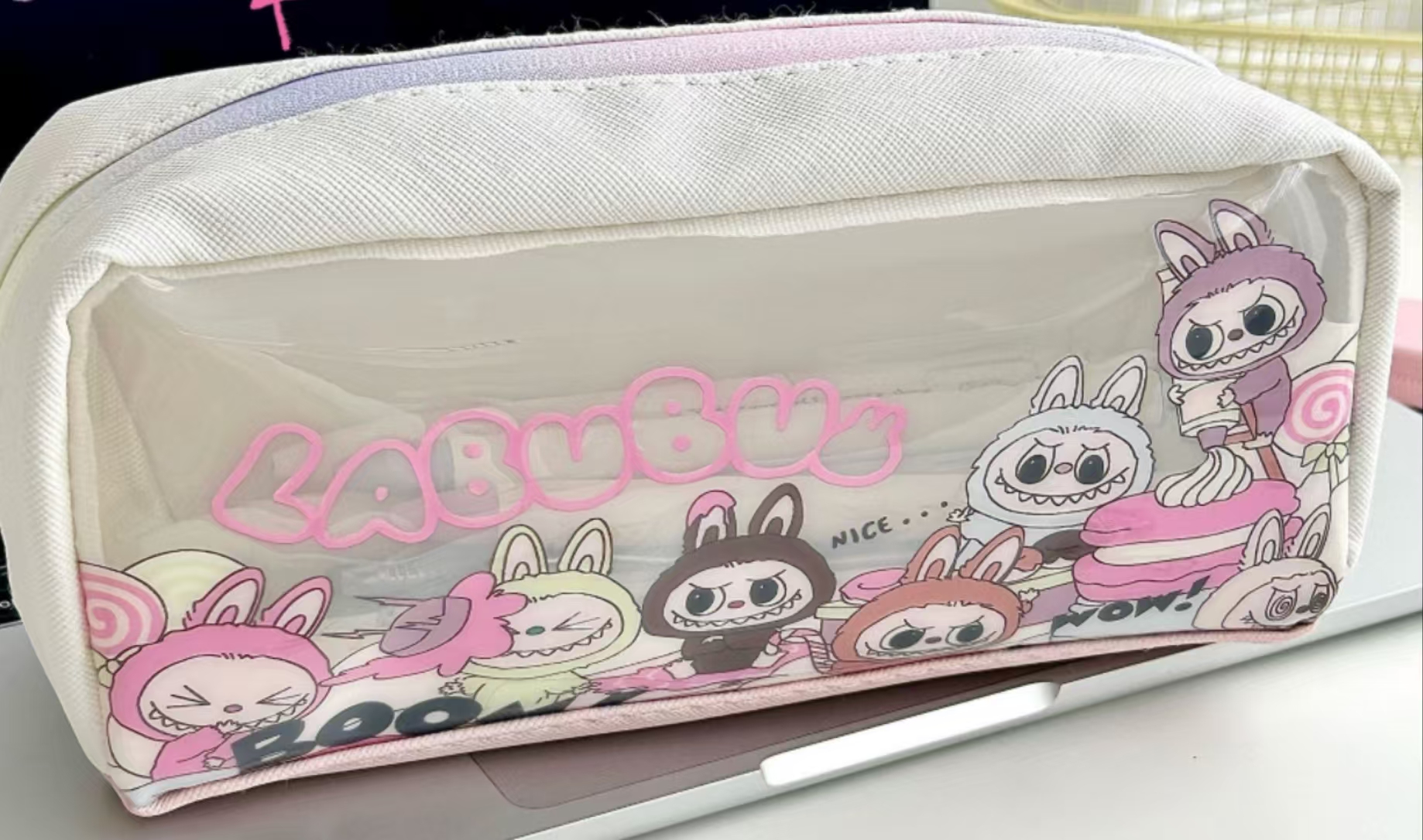 Cartoon Colorful Translucent Pencil Case Student Pencil Case Large Capacity Stationery Single Layer Storage Bag