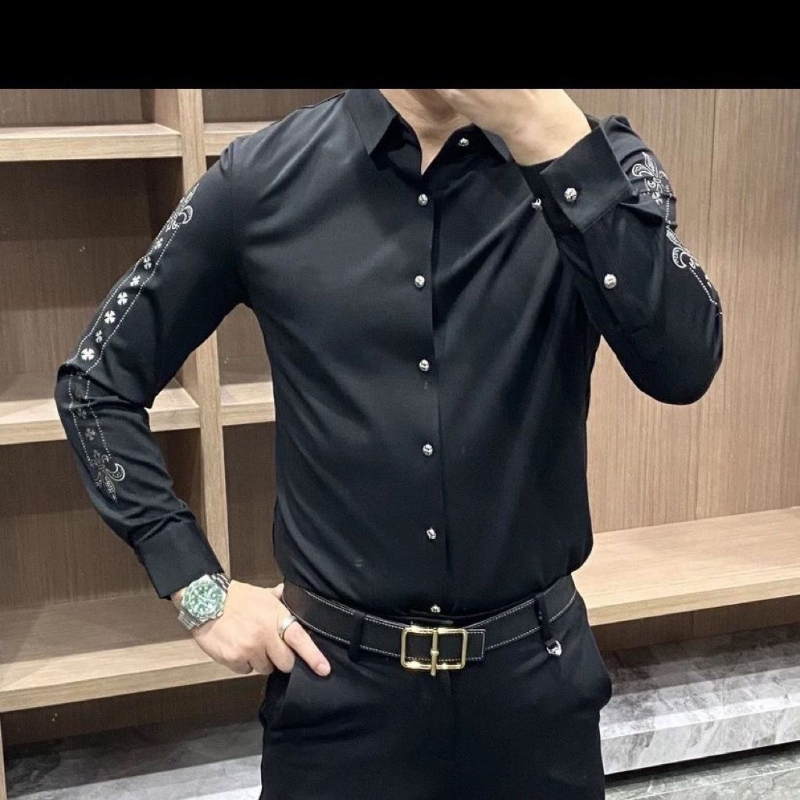 Frühling Herbst Neue Mode drehen-unten Kragen Langarm Epaulet Druck Bluse männer Kleidung Koreanische Taste Casual Chic shirts