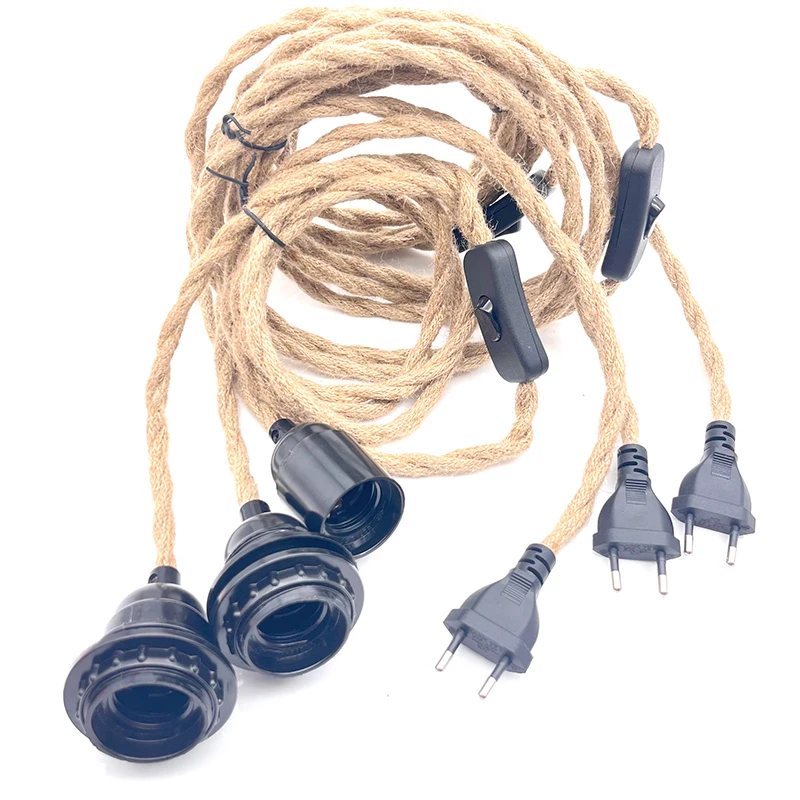 Cable trenzado DIY con portalámparas, cable eléctrico E27, enchufe europeo, enchufe de plástico, cable trenzado Vintage con interruptor de encendido y apagado